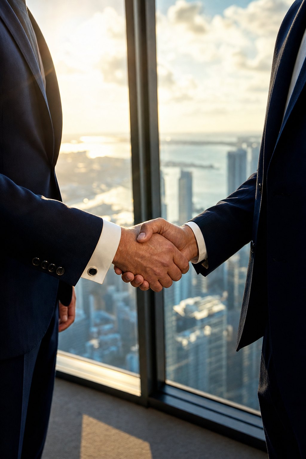 Closing handshake in a Brickell office